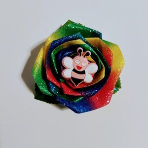 Rainbow glitter rose w/ cute bee in center